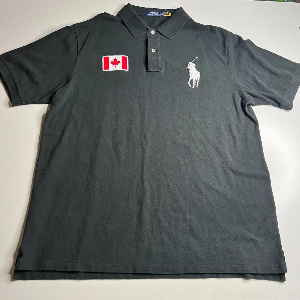 Polo Ralph Lauren Men’s Black Polo Shirt‎ Canada Patch Flag Big Pony 2XLT